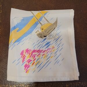NWOT Vintage Handkerchief Handpainted Boat Ocean Scene Japan 11"